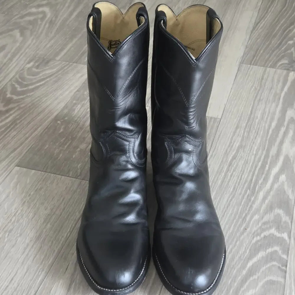 Justin Boots Men’s US 10.5 D Black Patent Leather Western Cowboy Boots